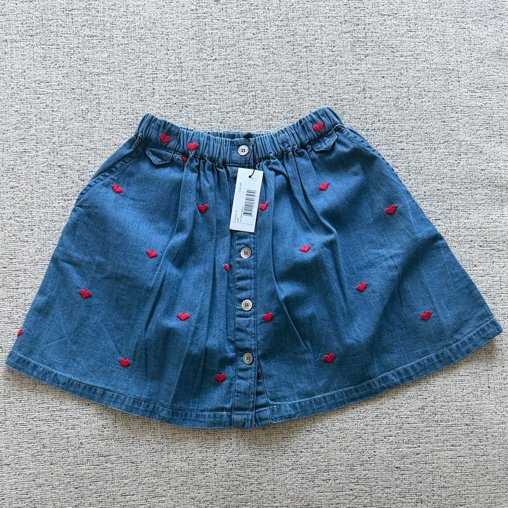 Denim Skirt with Red Heart Embroidery with tag
